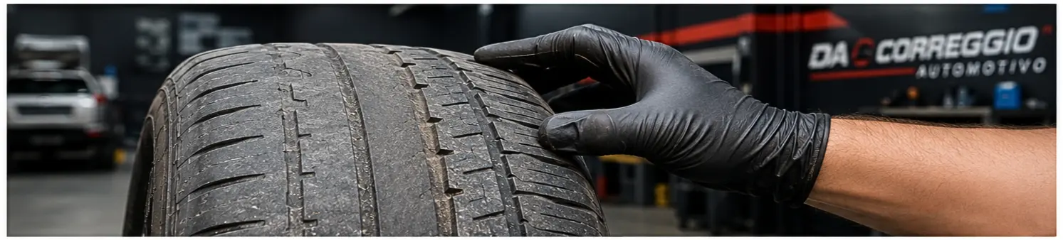 Quando trocar os pneus: avaliação do desgaste da banda de rodagem em oficina automotiva.